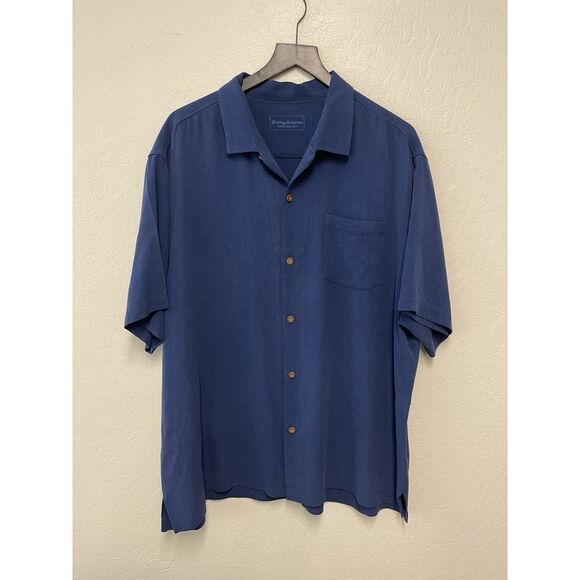 Tommy Bahama Mens Embroidered Un Wine Silk Camp Shirt Blue 2XL - Picture 3 of 4